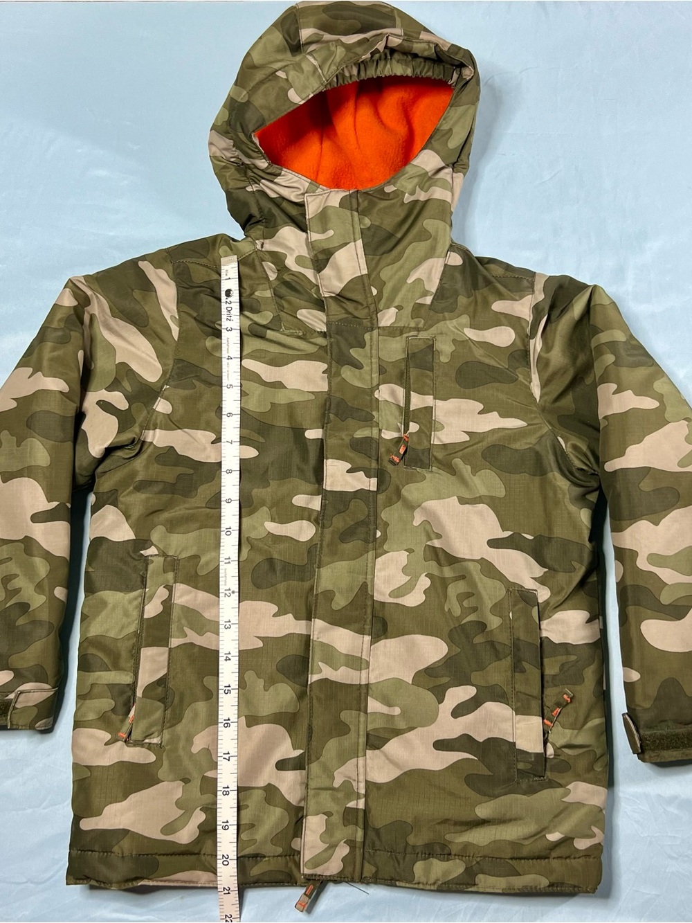 Children’s Place Kids' Camouflage Hooded Puffer Jacket with Orange Lining